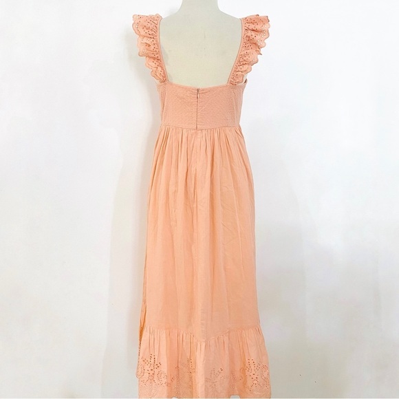 Apiece Apart 100% cotton light peach midi dress with ruffle shoulder straps - Picture 6 of 12
